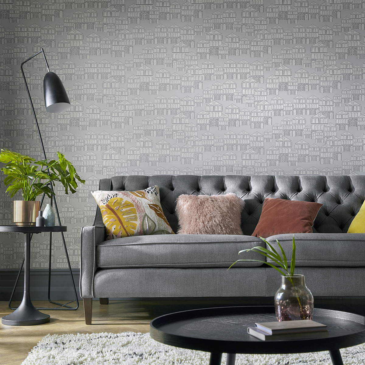 Papier peint Edifice Ville gris - Elodie 1838 Wallcoverings d'Initiales | Réf. INI-90713704
