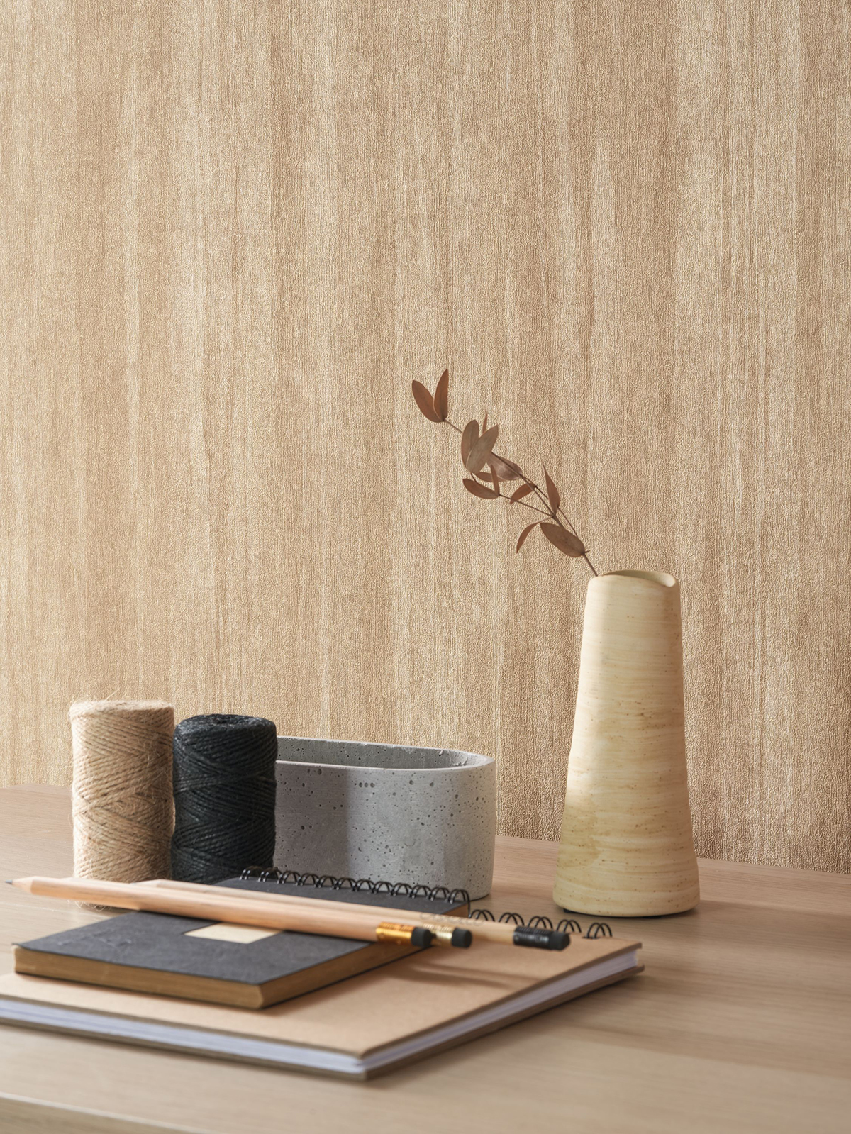 Papier peint Faux Uni Eucalyptus osier et doré - Woods de Casadéco | Réf. WOOD85981404