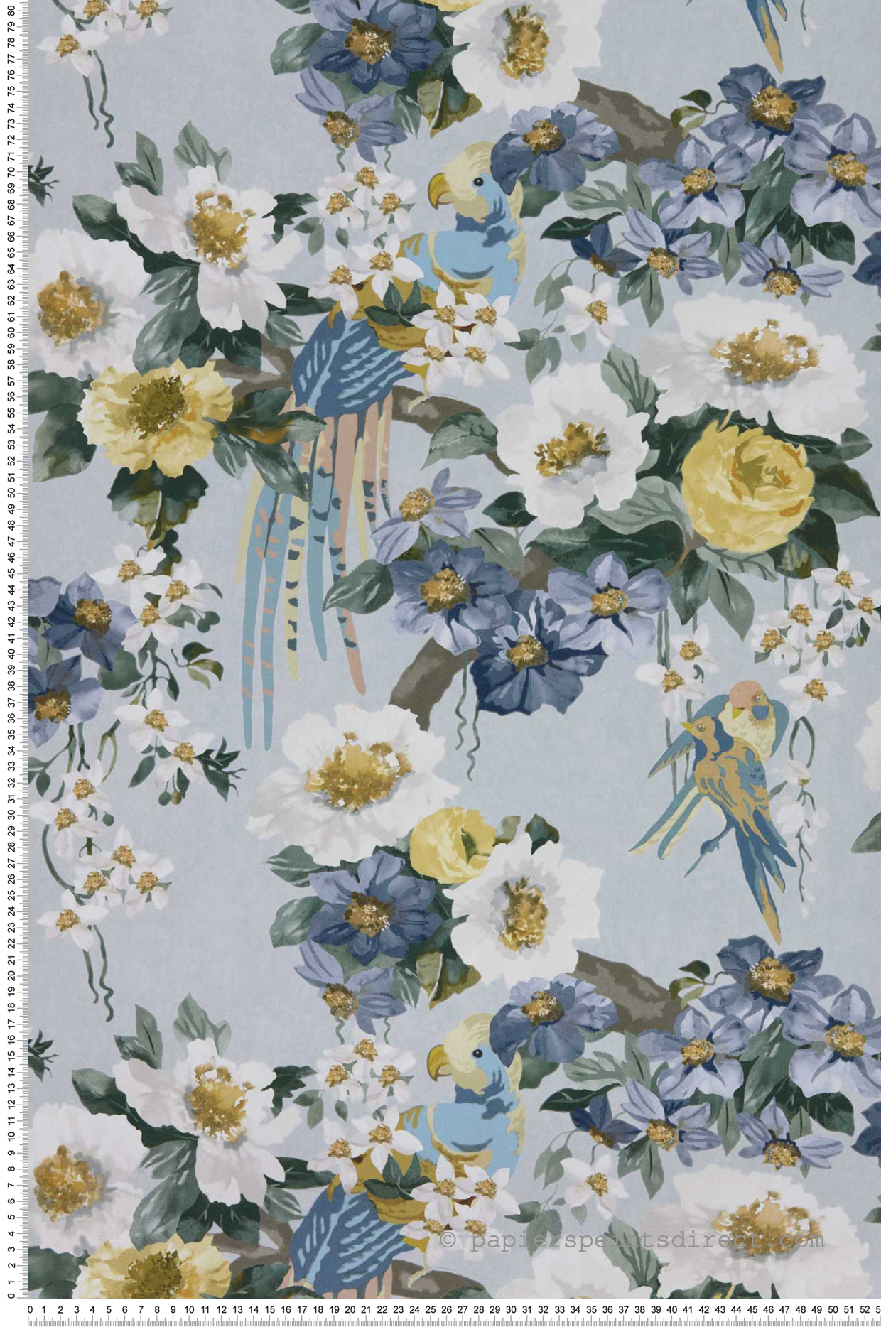 Papier peint Oiseau Floral Serenade bleu - V&A Decorative Papers II d'Initiales | Réf. INI-2412-181-04