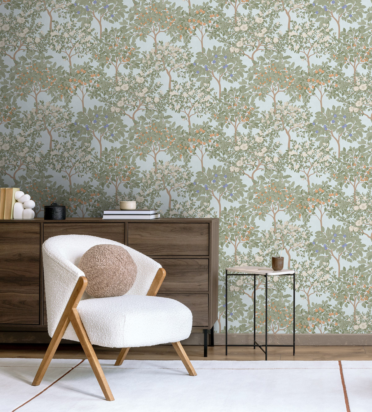 Papier Peint Arbre Jardin Fleuris bleu - Flora d'Ugépa | Réf. UGP-M87301