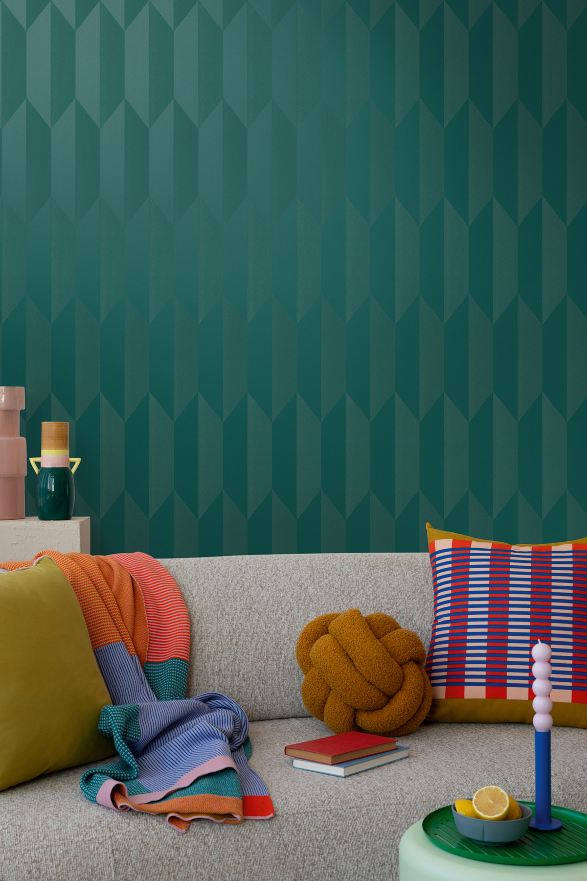 Papier peint Damier Graphique Groove émeraude métallisé - Cosmoliving d'A.S. Création AMB2 | Réf. AS-790867