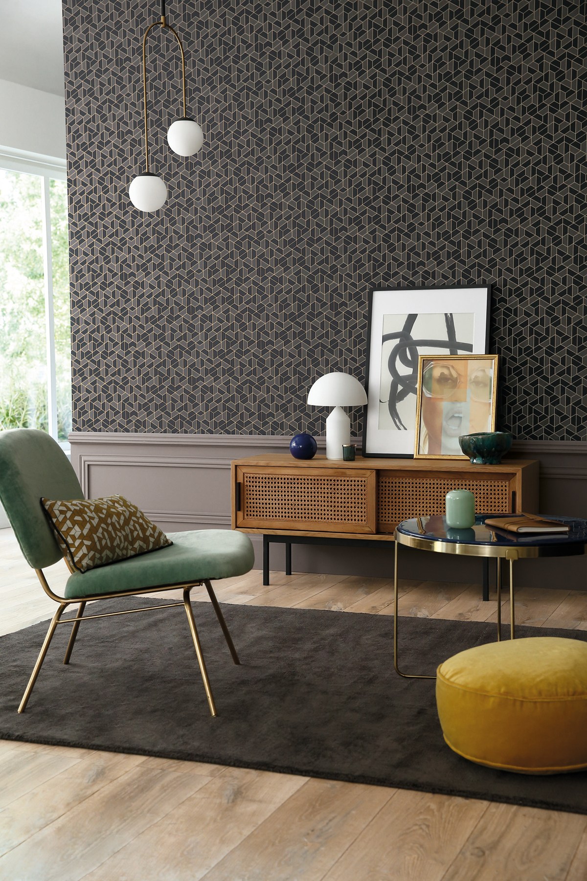 Papier peint Géométrique Mosaic noir - Delta de Casamance | Réf. CAS-74580510