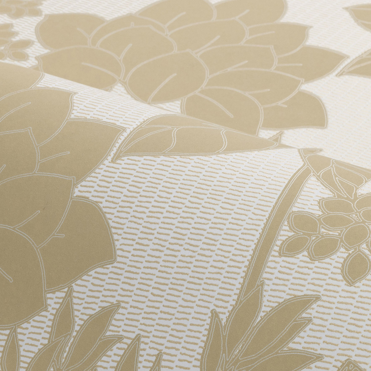 Papier peint Jardin Exotique Inara beige vert doré - Tressora de Casamance | Réf. CAS-76900100