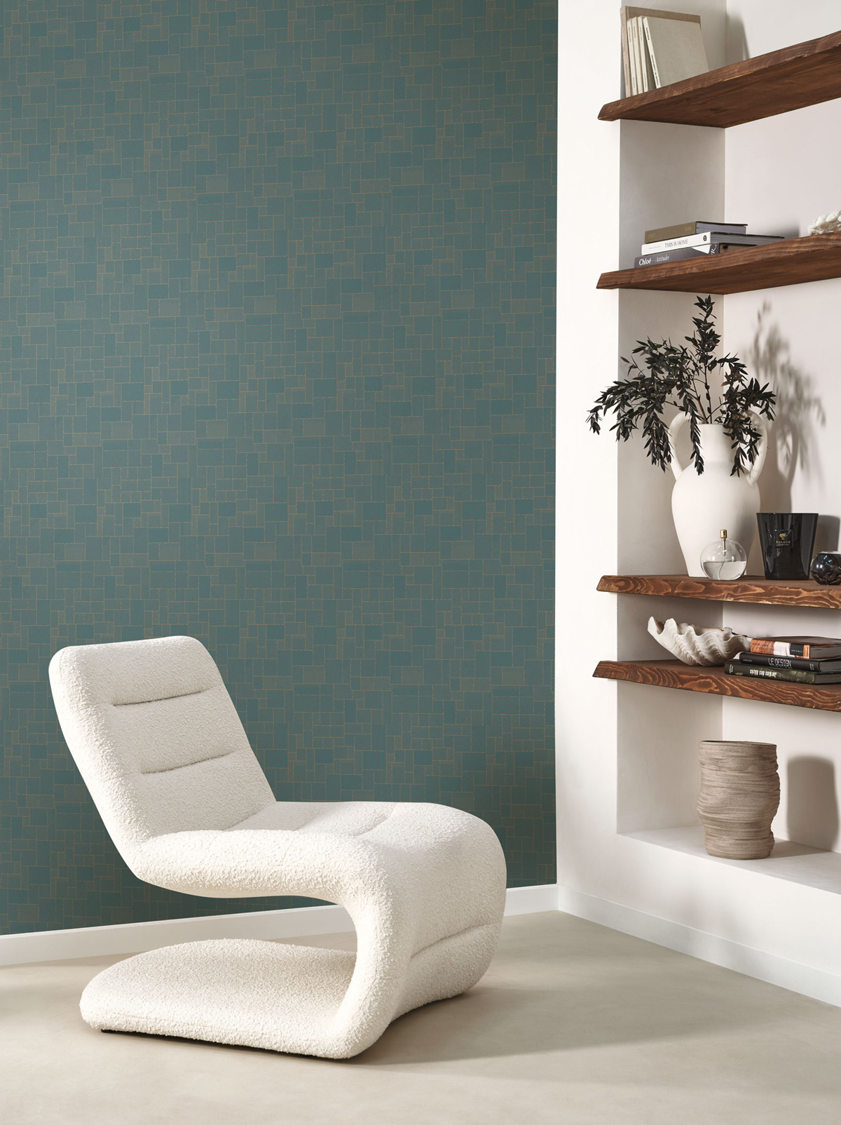 Papier peint Kensai bleu canard doré - Kyoto de Casadéco | Réf. KYTO88766755