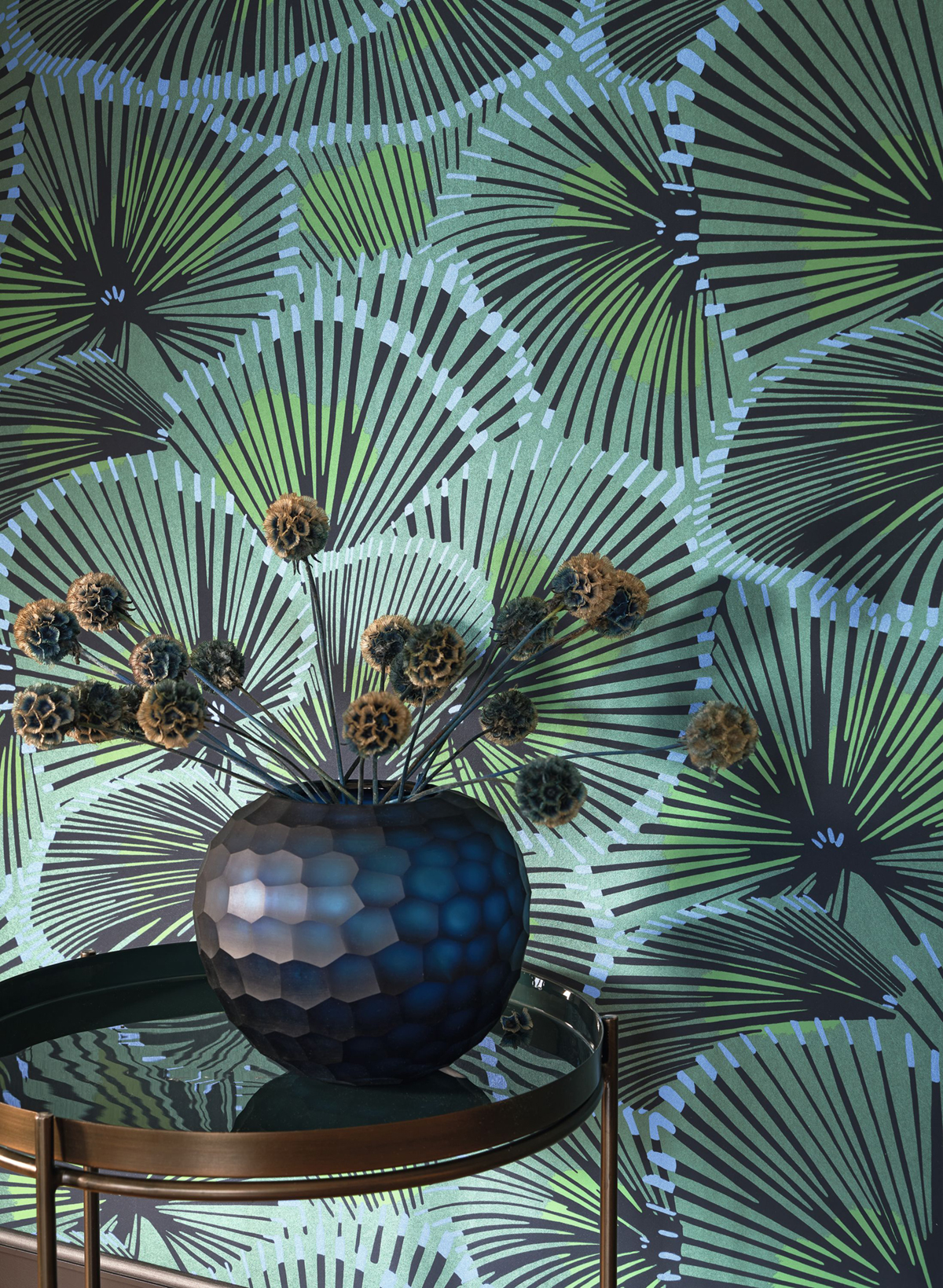 Papier peint Fleur Graphique Cabaret vert bleu - Twenties de Casadéco AMB2 | Réf. TWNT88647575