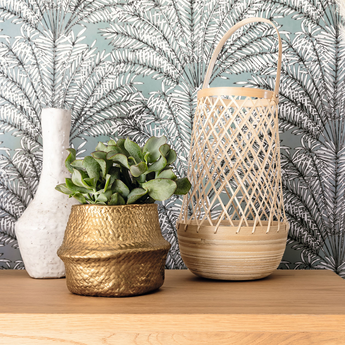 Papier peint Palmier Jardin d'Alhambra bleu-gris - Nos Gravures de Casélio | Réf. NGR103027058