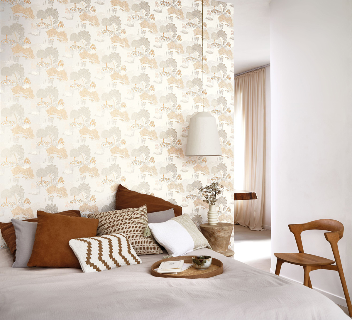 Papier peint jardin Japonais Niwa rose doré argenté - Kyoto de Casadéco | Réf. KYTO88721788