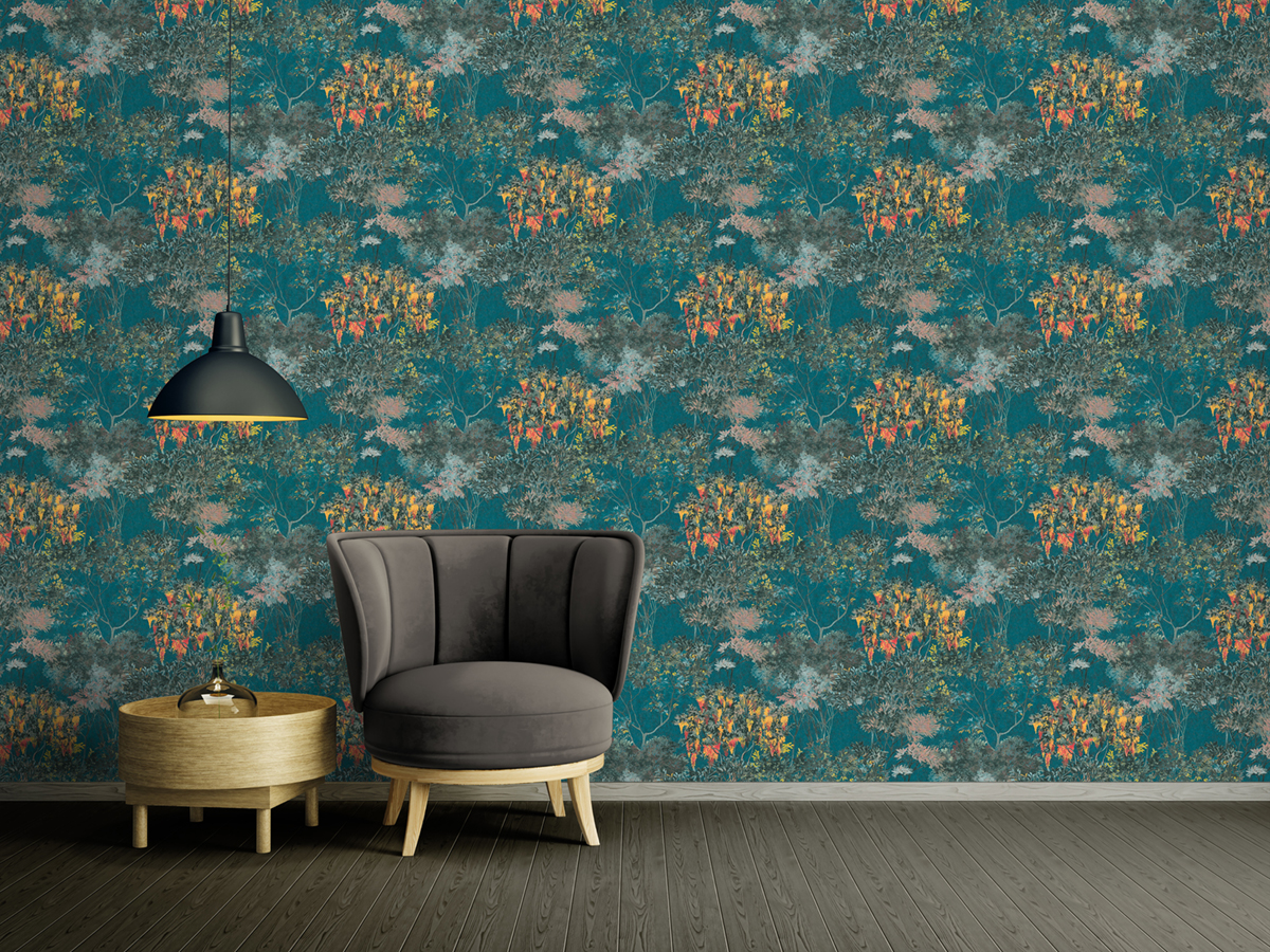 Papier peint Forêt Peinte bleu canard - Arcade d'Architects Paper | Réf. 39173-5