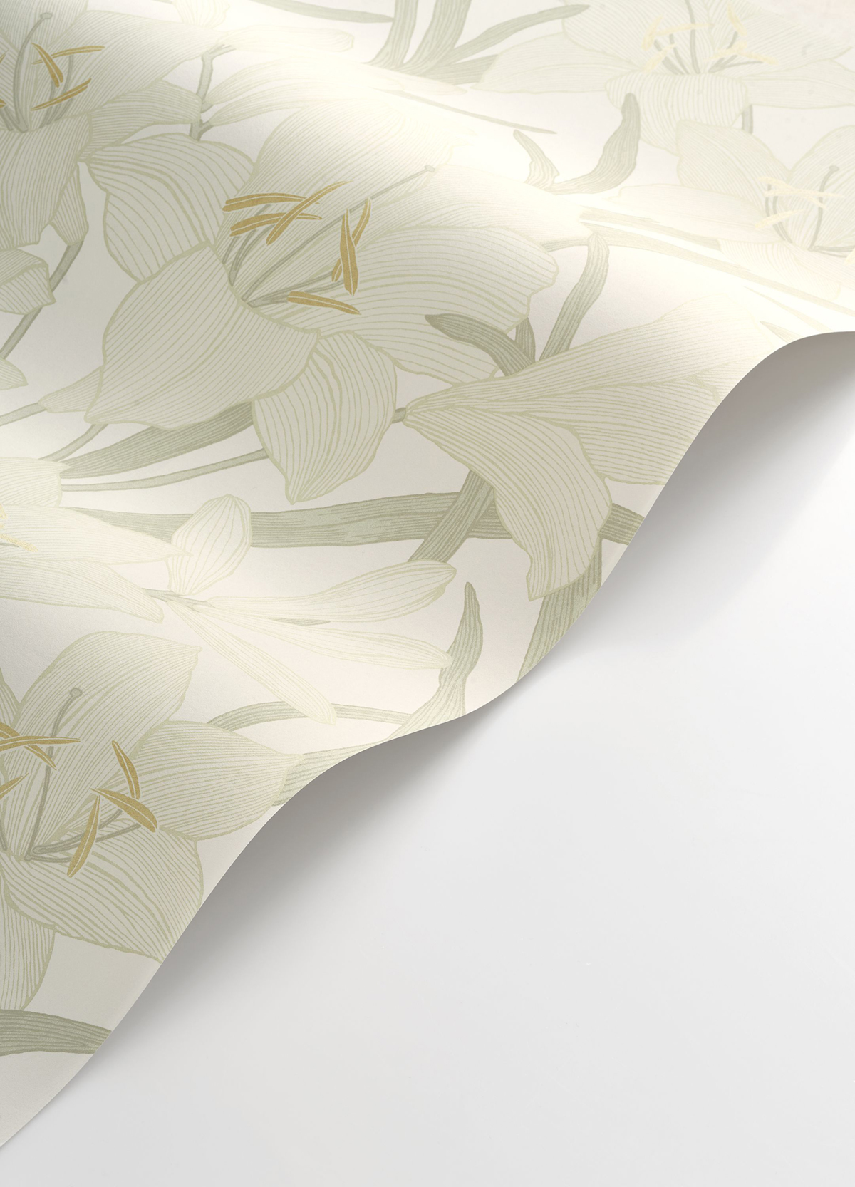 Papier peint Fleur Clair de Lys vert amande - Le Beau Jardin de Casadéco VAGUE | Réf. BJAR202587015