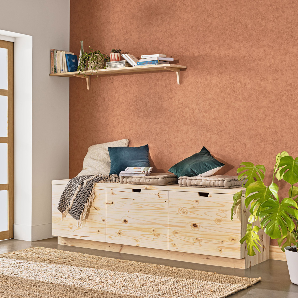 Papier peint Faux Uni Béton terre de sienne - Reliefs de Casélio | Réf. RLF101483522