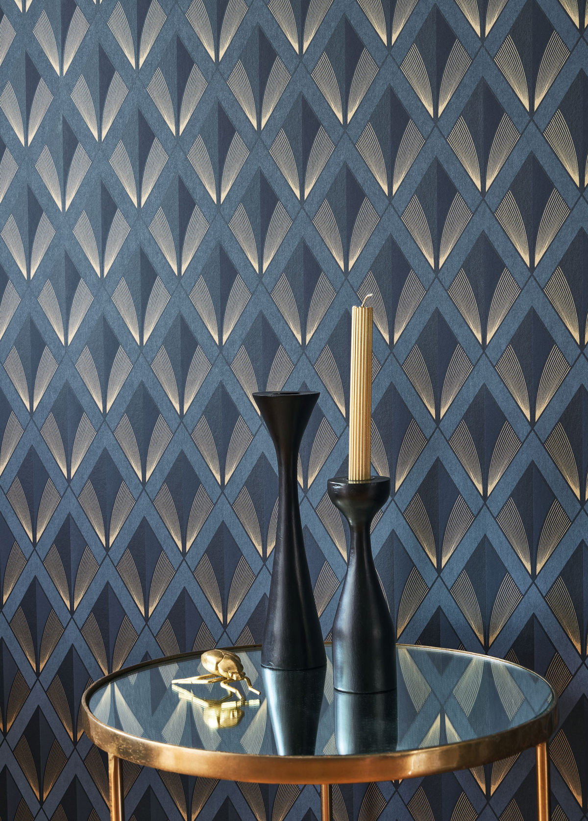 Papier peint Losange Art Déco Chrysler bleu doré - Twenties de Casadéco AMB2 | Réf. TWNT88676414