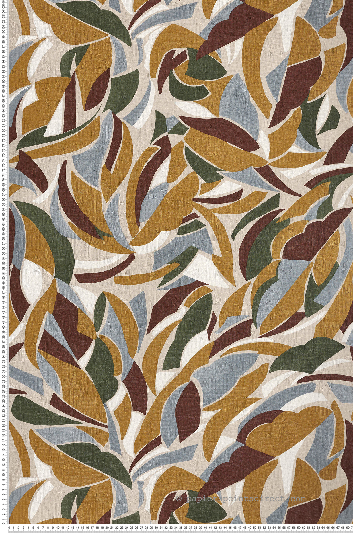 Papier peint Collage Floral bleu et moutarde - L'Atelier de Casamance | Réf. CAS-75553874