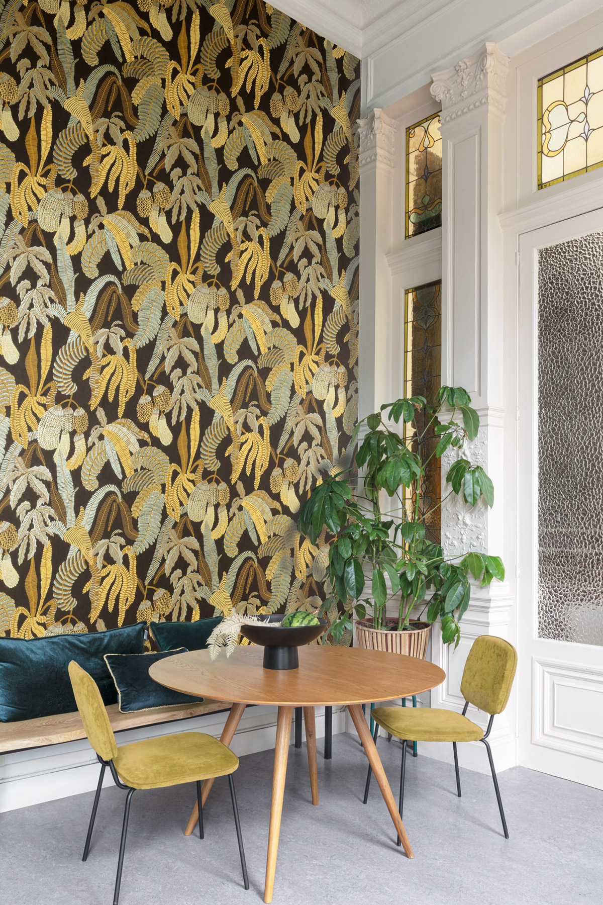 Papier peint Jardin Ninfa jaune noir métallisé - Romance de Masureel | Réf. MAS-ROM002