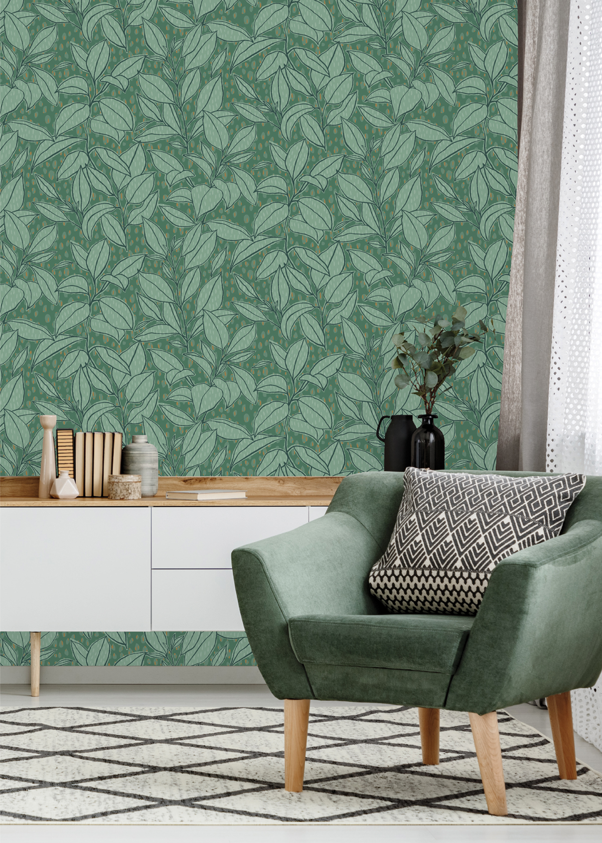 Papier peint Feuille de Ficus vert doré - Séjours & Chambres de Lutèce | Réf. LTC-51224504