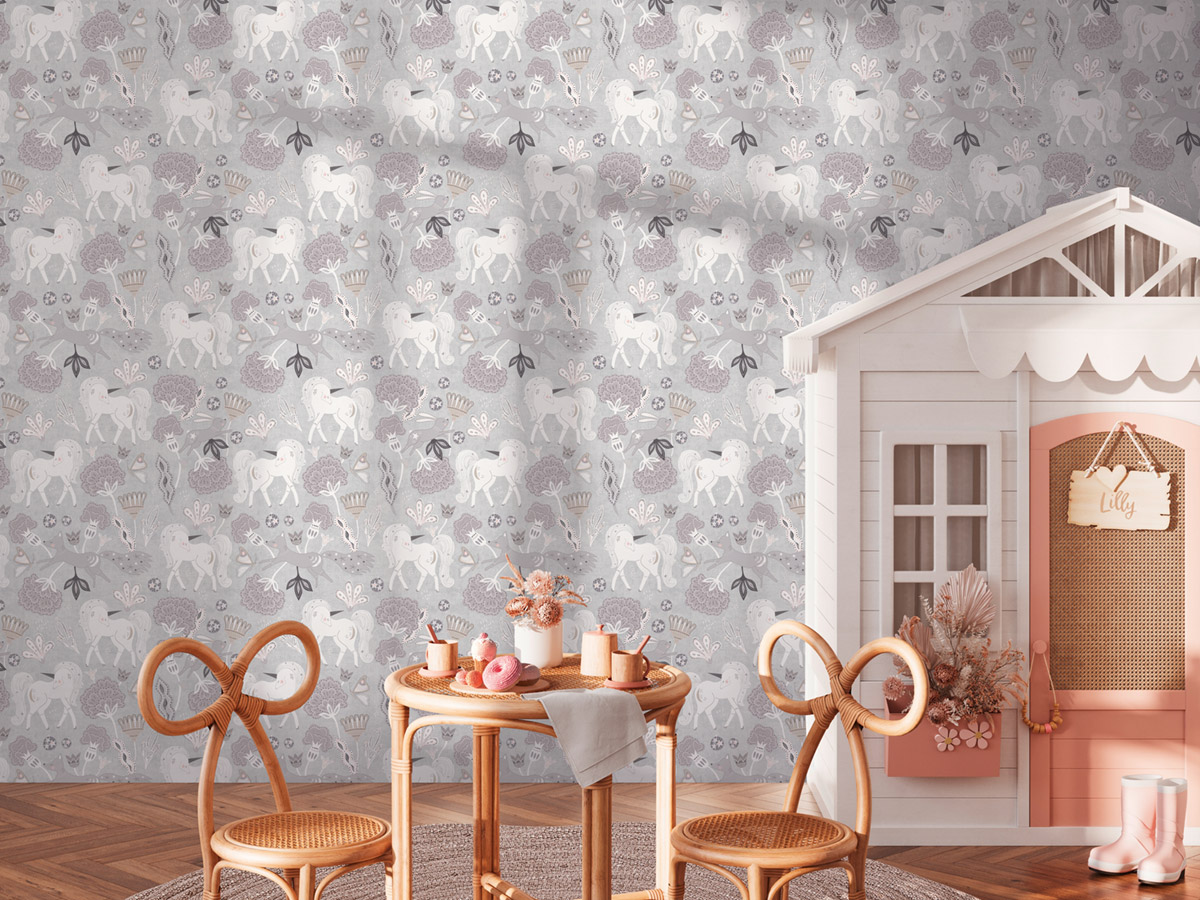 Papier peint Licorne Enchantée gris - Lilly & Luis d'A.S. Création | Réf. AS-771381