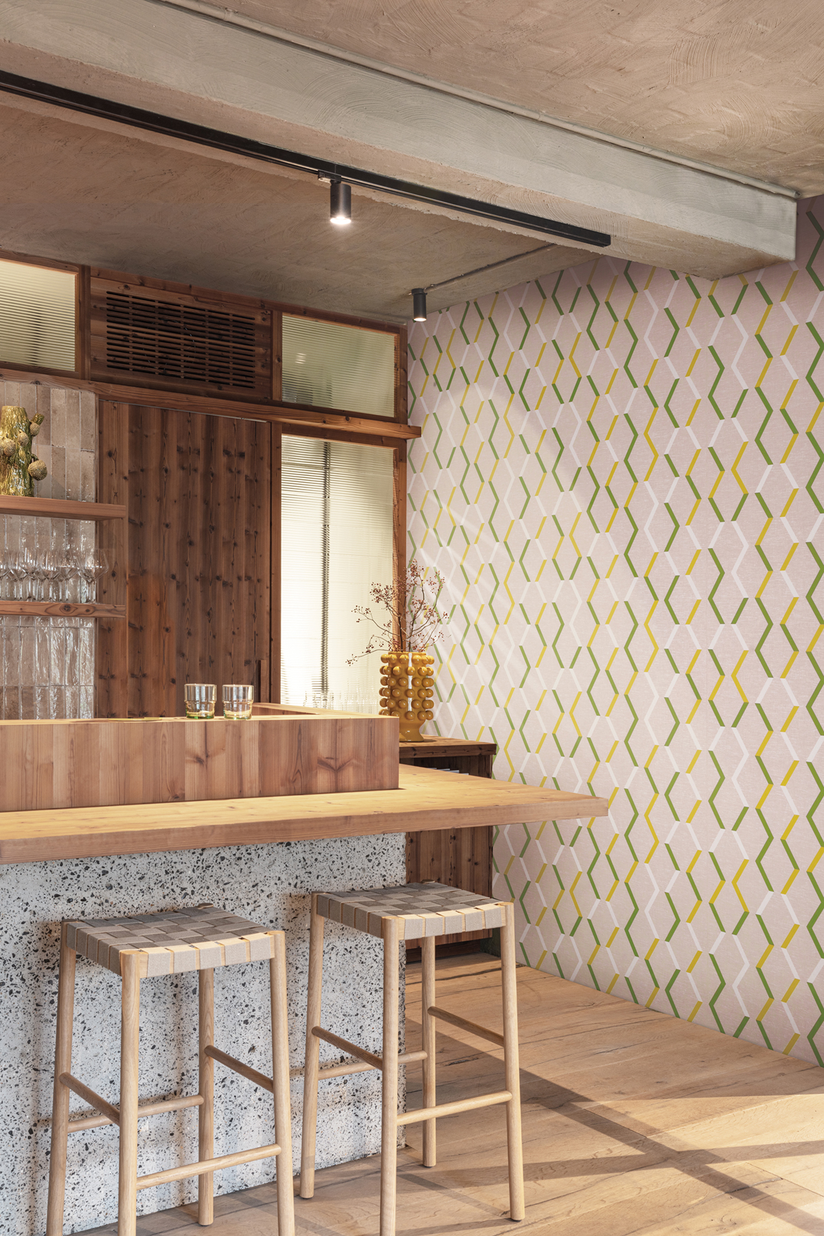 Papier peint Zigzag Graphique vert moutarde - Joy de Masureel | Réf. MAS-JOY002