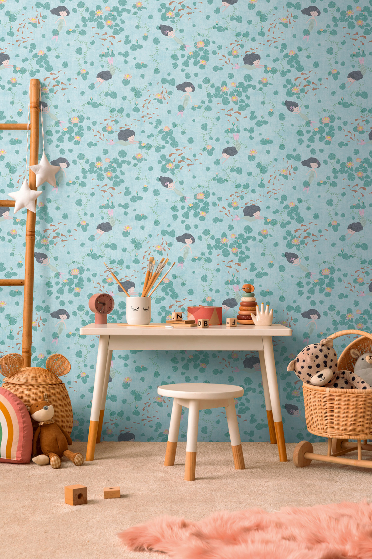 Papier peint Sirène et Nénuphar turquoise - Lilly & Luis d'A.S. Création | Réf. AS-771461