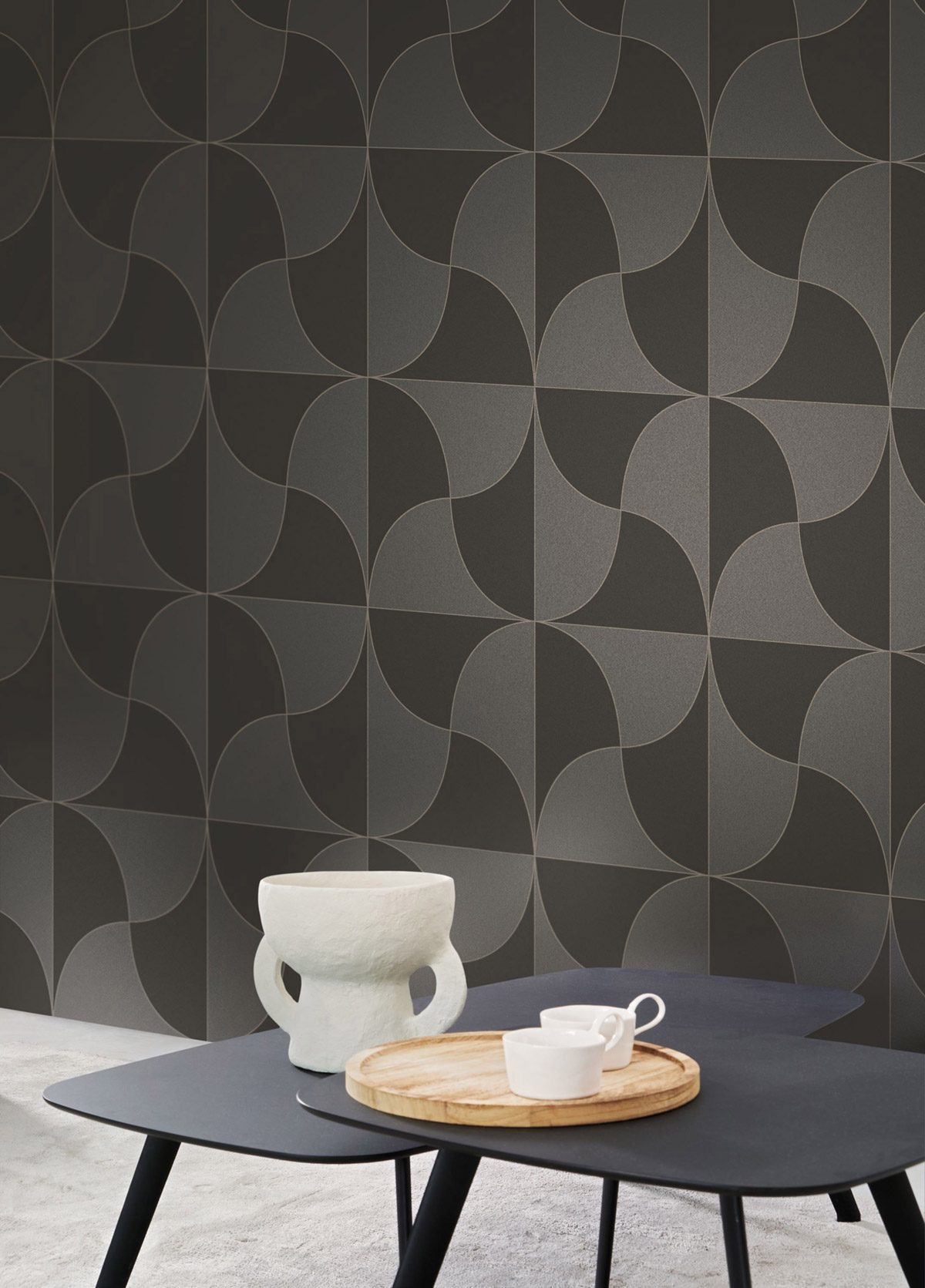 Papier peint Carré Virevolte Métallisé noir argenté - Alchimie de Casadéco | Réf. ALMI89939336