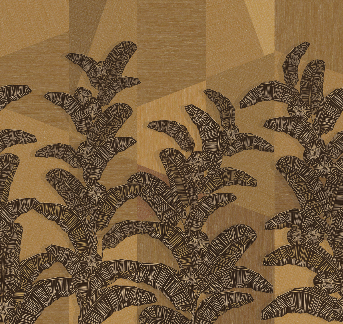 Papier peint panoramique Palme Graphique Yucatan jaune - A, B et C H260 - Amani de Masureel | Réf. MAS-DGAMA201X-260