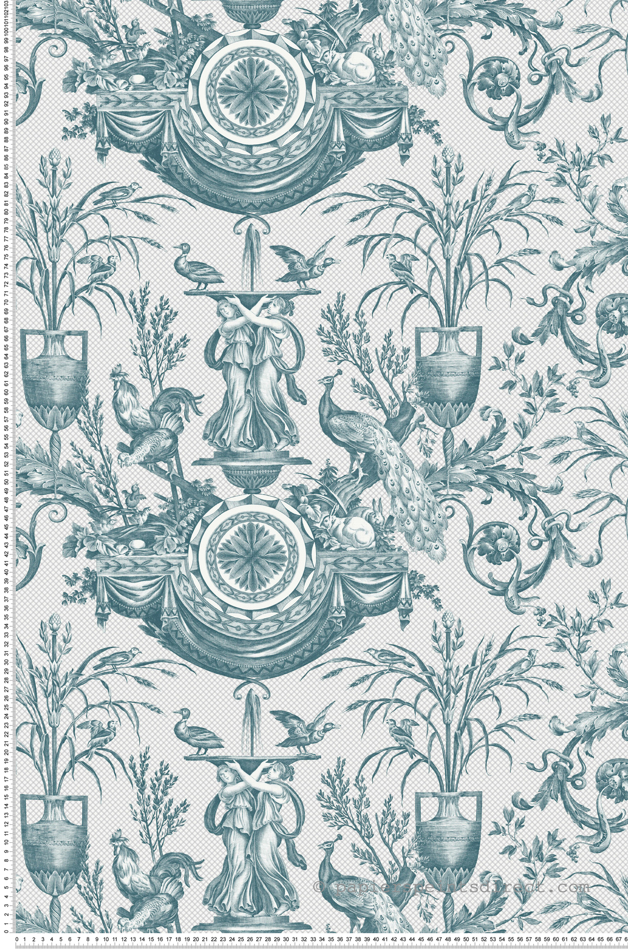 Papier peint Fontaine Classique Avian bleu canard - Toiles de York (Initiales) | Réf. INI-RT7811