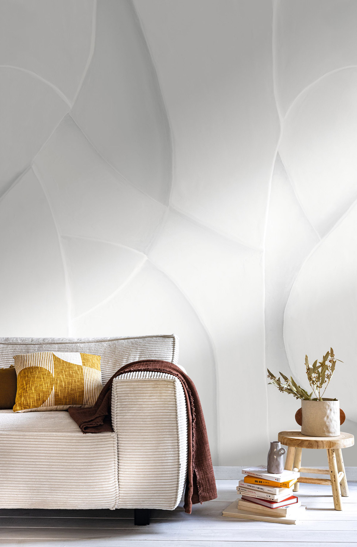 Papier peint panoramique Volume en Plâtre blanc S 212 X 250 - Reliefs de Casélio | Réf. RLF106380025