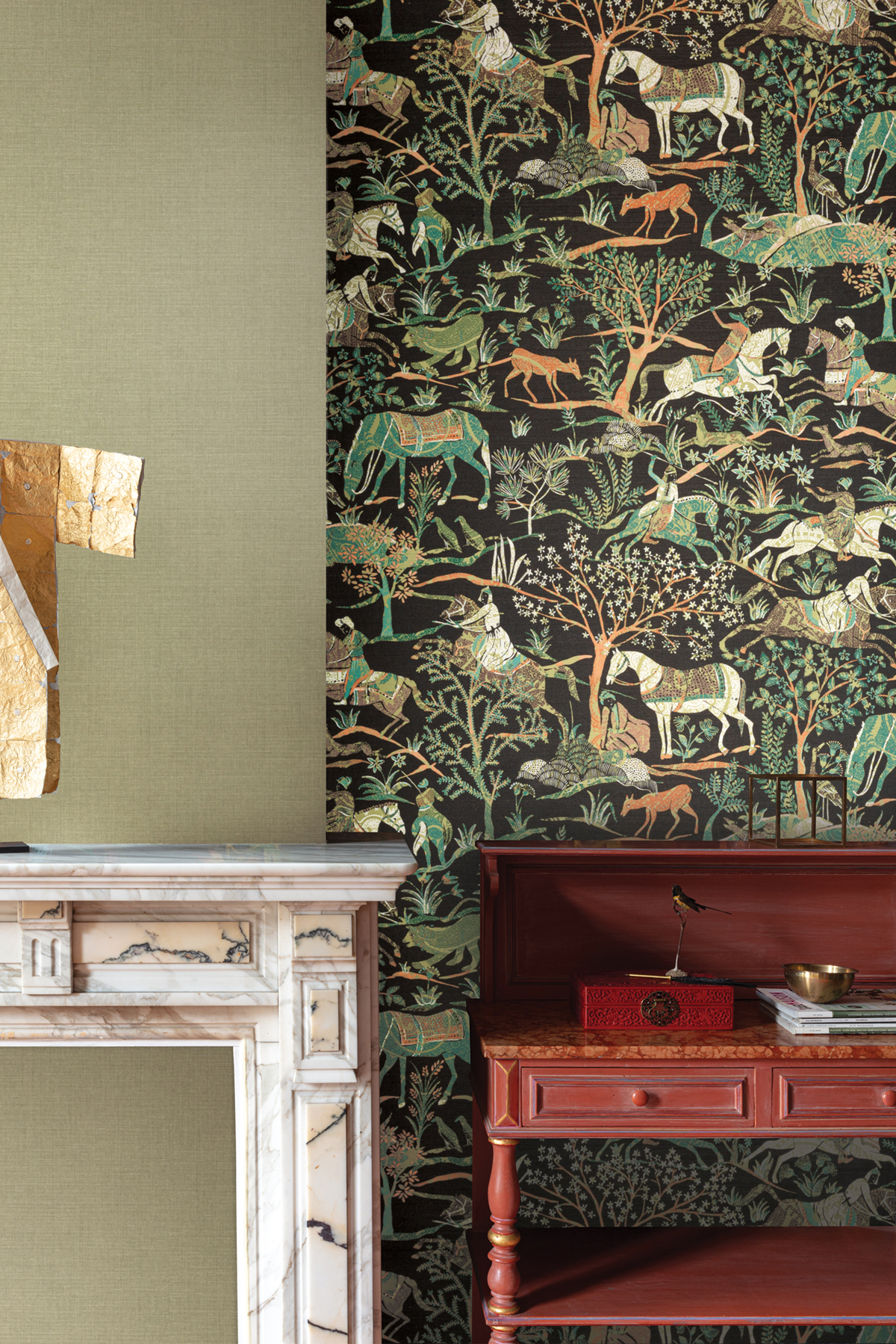 Papier peint panoramique Chevaux Cachemire Marwari vert - A et B H300 - Summer de Masureel | Réf. MAS-DGSUM103X