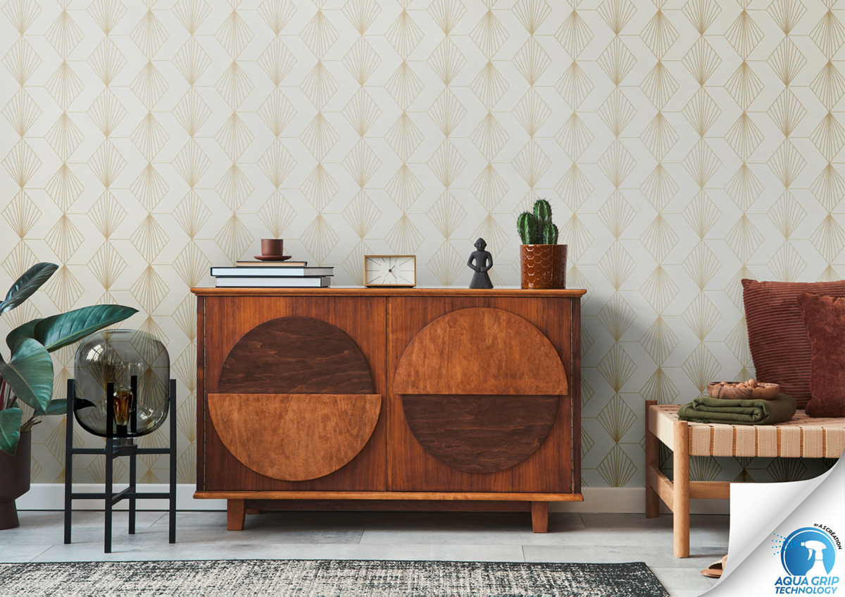 Papier peint préencollé Art Déco Diamond ivoire doré - Designdrop d'A.S. Création AMB2 | Réf. AS-784941