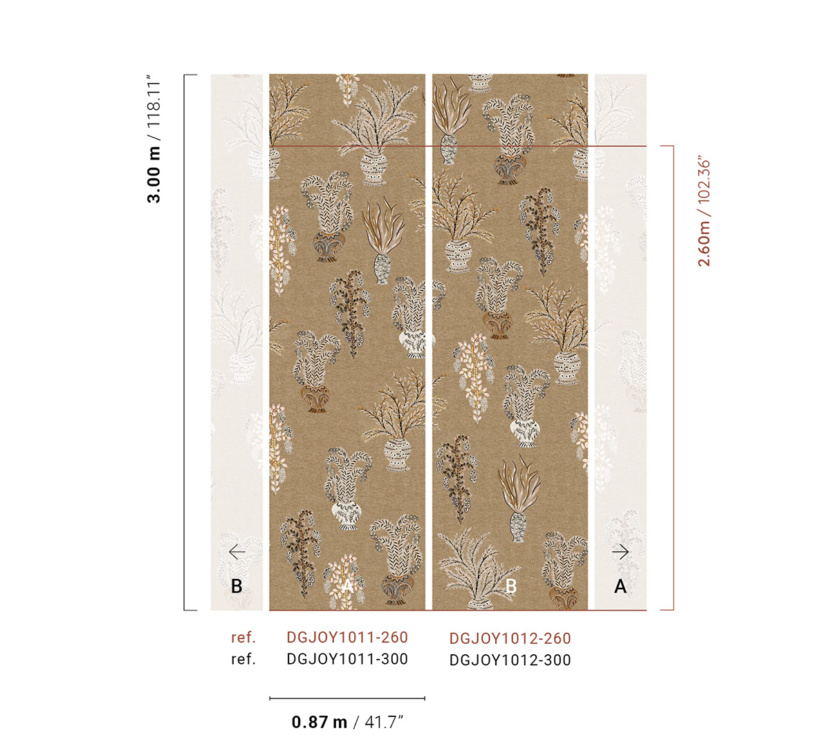 Papier peint panoramique Plante en Bouquet beige - A H260 - Joy de Masureel | Réf. MAS-DGJOY1011-260