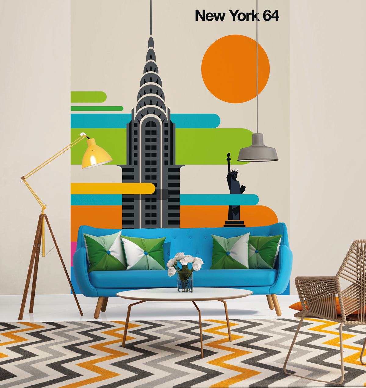 Papier peint panoramique Retro Pop New York 64 - Référence DD120121 - Intissé 200g/m2 - Standard 200 x 270