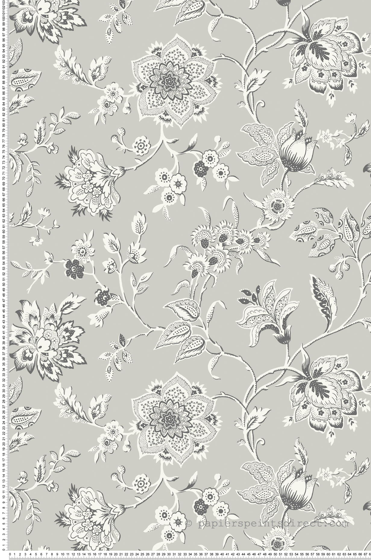 Papier peint Fleurs Cachemire Sutton gris - Toiles de York (Initiales) | Réf. INI-RT7823