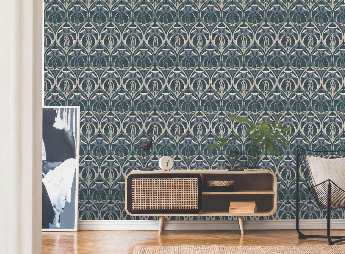 Papier peint Plante Graphique Tiffany vert bleu - Villa Rosalie de Lutèce | Réf. LTC-51224004