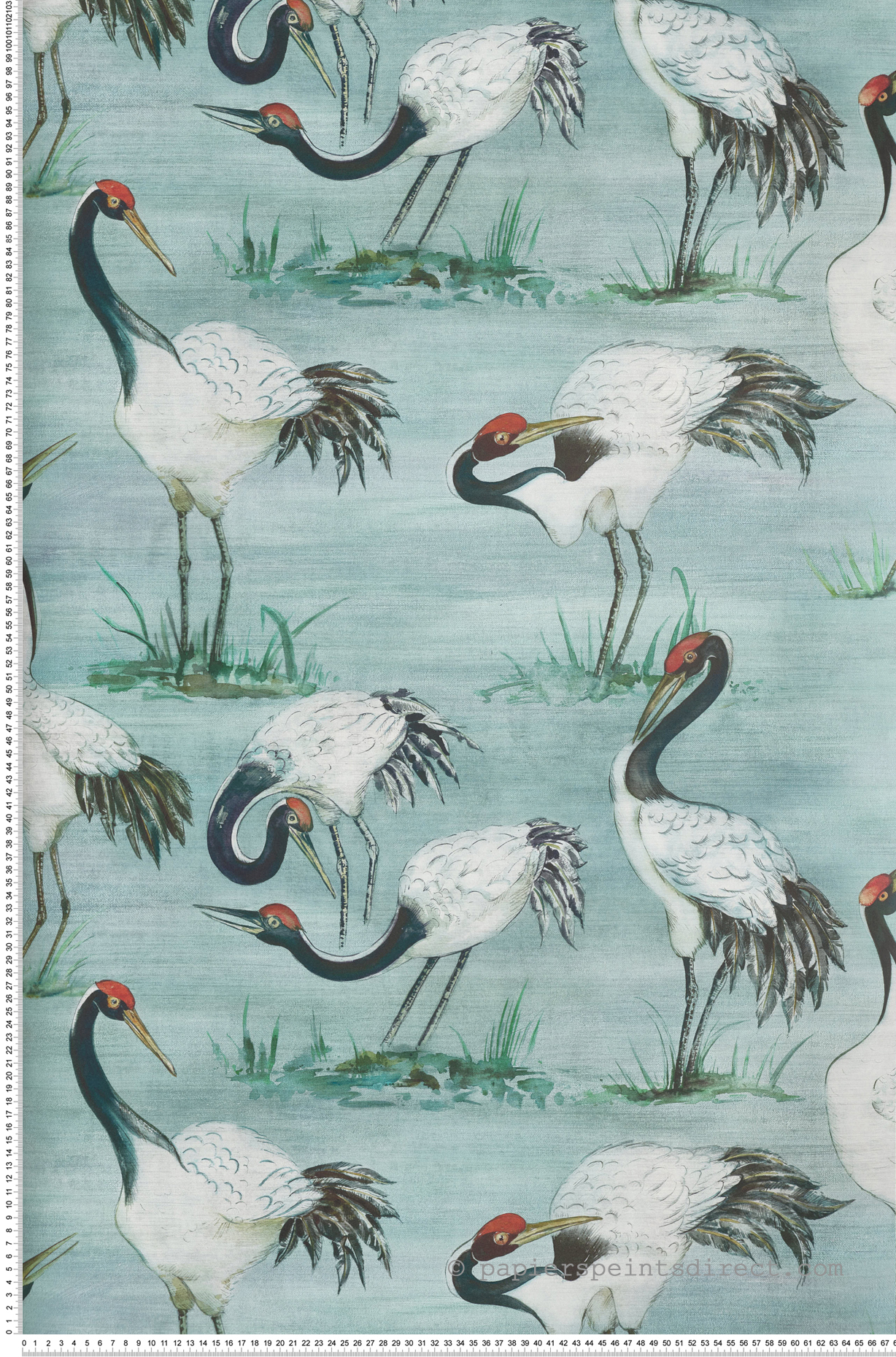 Papier peint Oiseaux Grue Cranes bleu - Mansfield de Osborne & Little | Réf. OSB-W7456-02