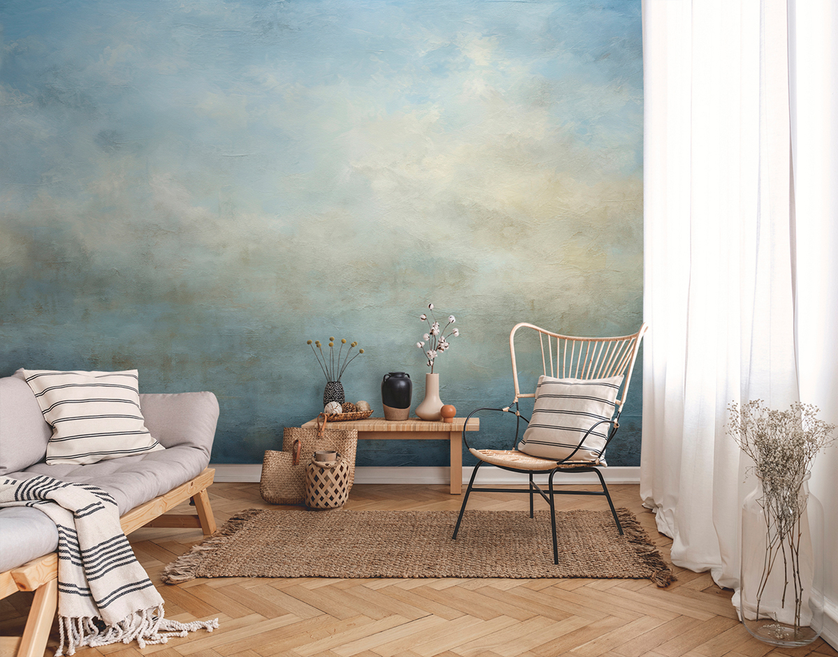 Papier peint panoramique Ciel Brumeux Dawn bleu - Panorama 2 de Lutèce | Réf. LTC-PAN1721C