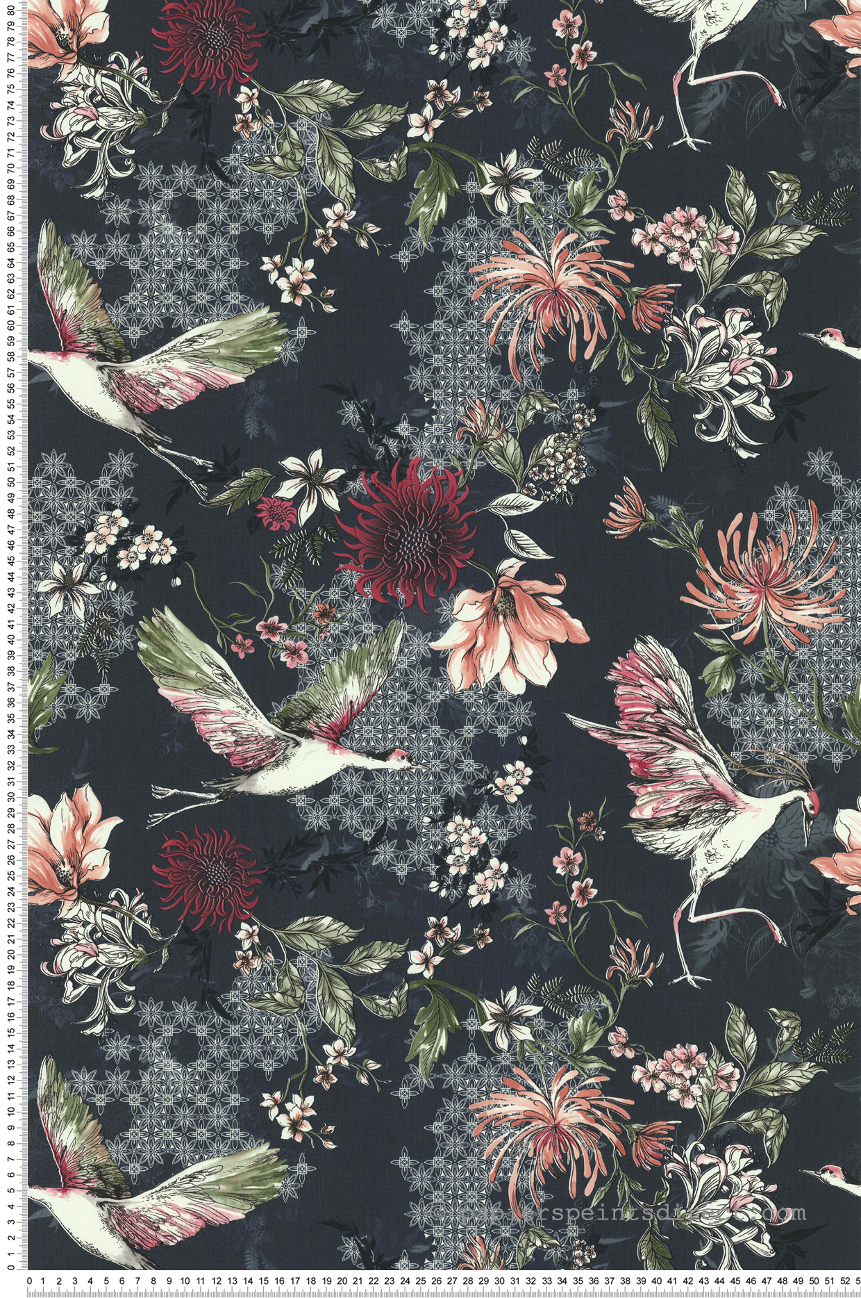 Papier peint Oiseaux japonais Grue noir anthracite - Fragrance de Lutèce | Réf. LTC-11191219