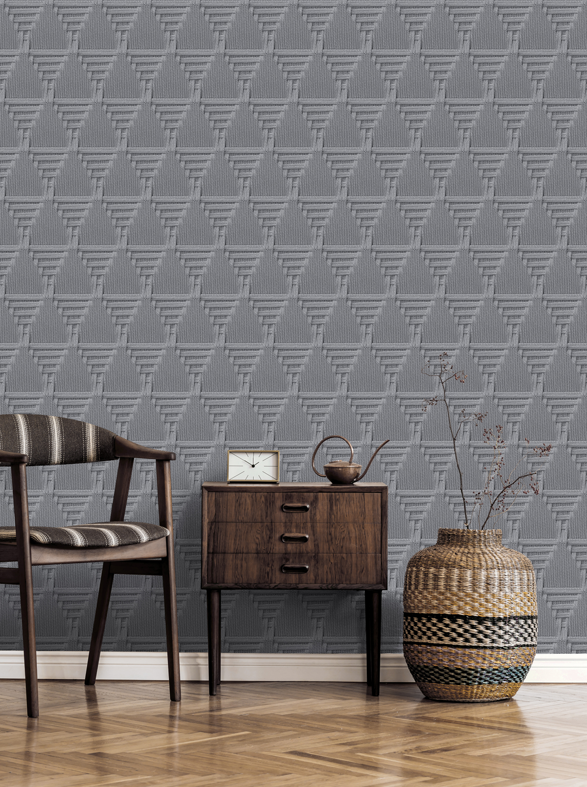 Papier Peint Maille Cordage Triangle gris foncé - Nomade d'Ugépa | Réf. UGP-M68809