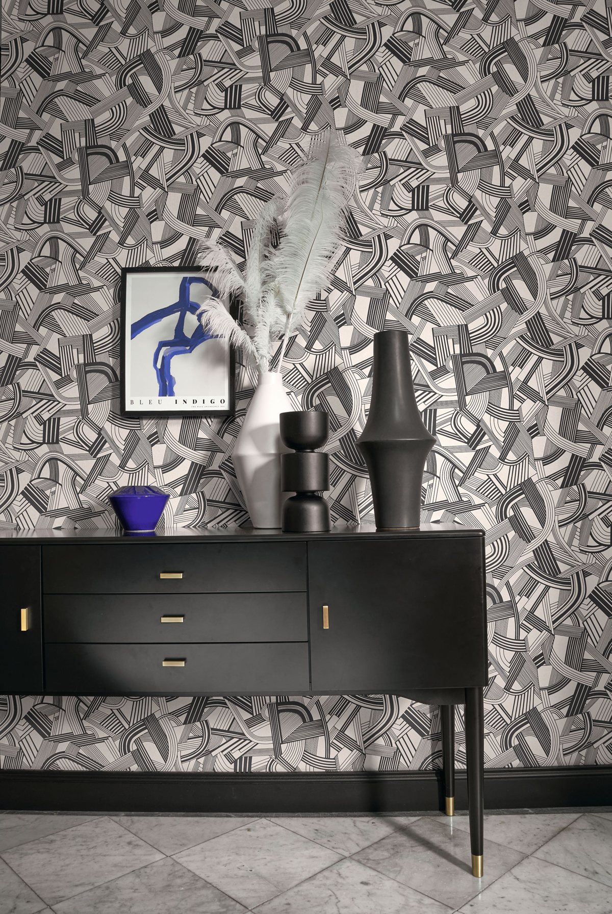 Papier peint Graphique Music Hall argenté noir - Twenties de Casadéco AMB2 | Réf. TWNT88699191