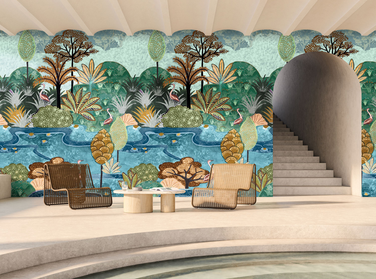 Papier peint Panoramique Lagune Aruba multicouleurs - Panoramas 2 de Casamance | Réf. CAS-75610814