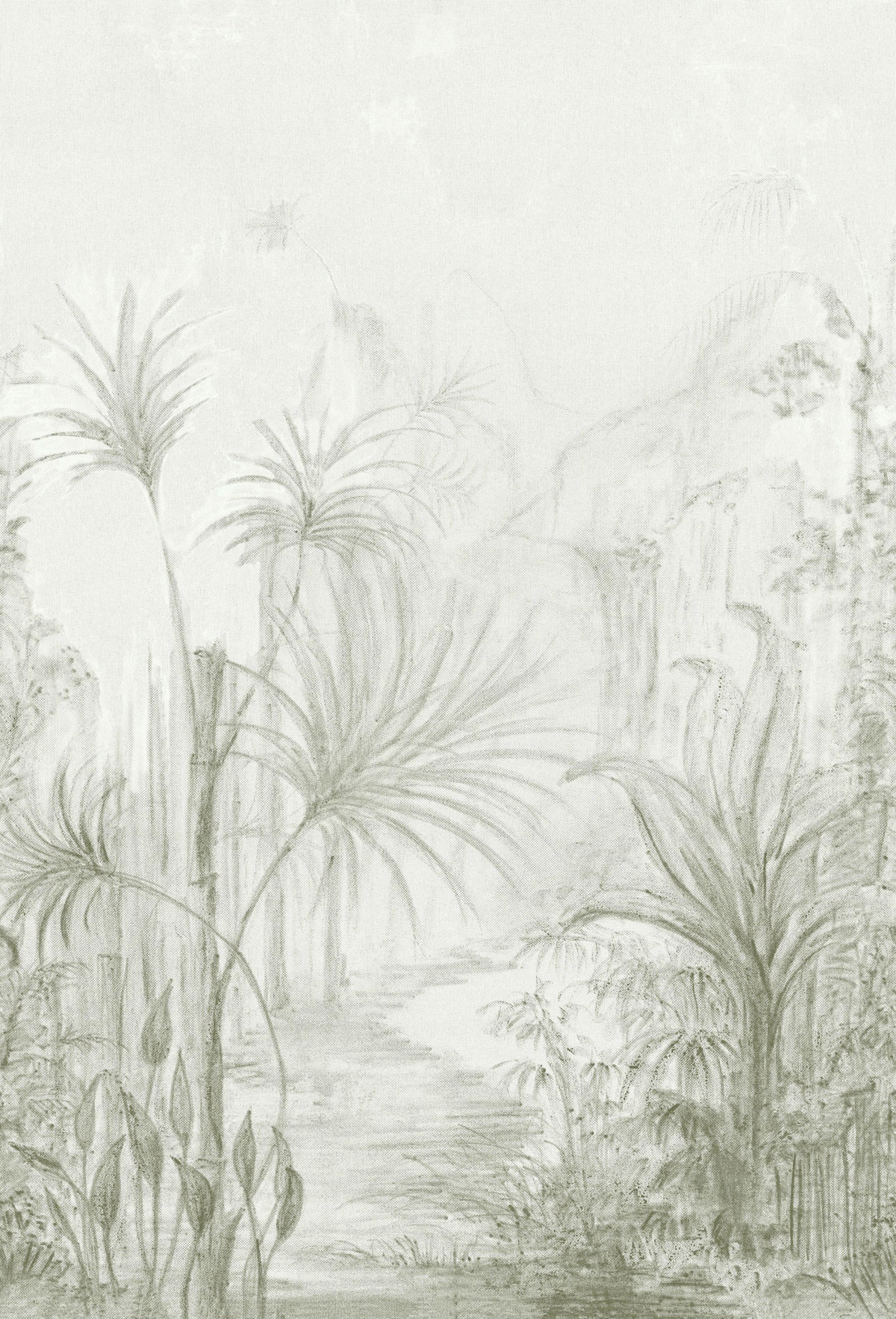 Papier peint panoramique Palmier Arille vert lichen - Panoramas 3 de Casamance | Réf. CAS-76411426