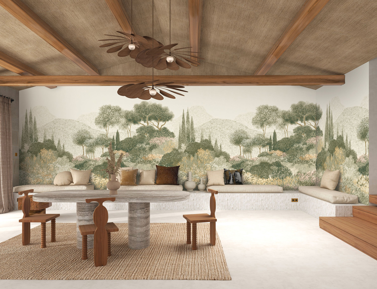 Papier peint panoramique Paysage Maquis Corse kaki - Panoramas 4 de Casamance | Réf. CAS-76761324