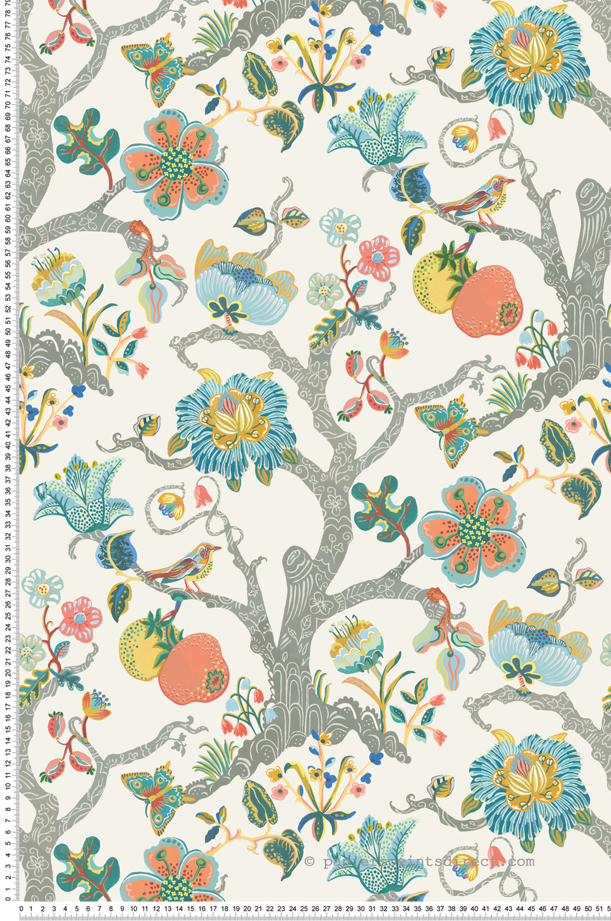 Papier peint Forêt Fleur Puzzlewood bleu écru - Rhapsody d'Osborne & Little | Réf. OSB-W7818-02