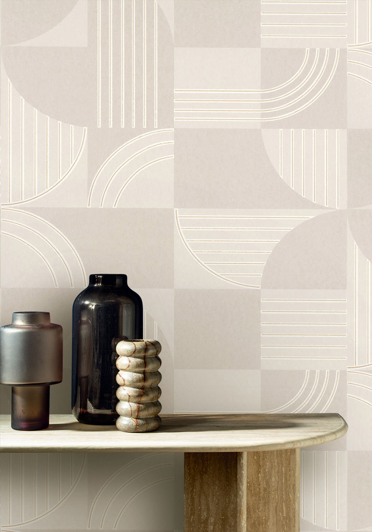 Papier peint Vintage Années 30 sable irisé - Faubourg des Lumières de Casamance | Réf. CAS-76271120