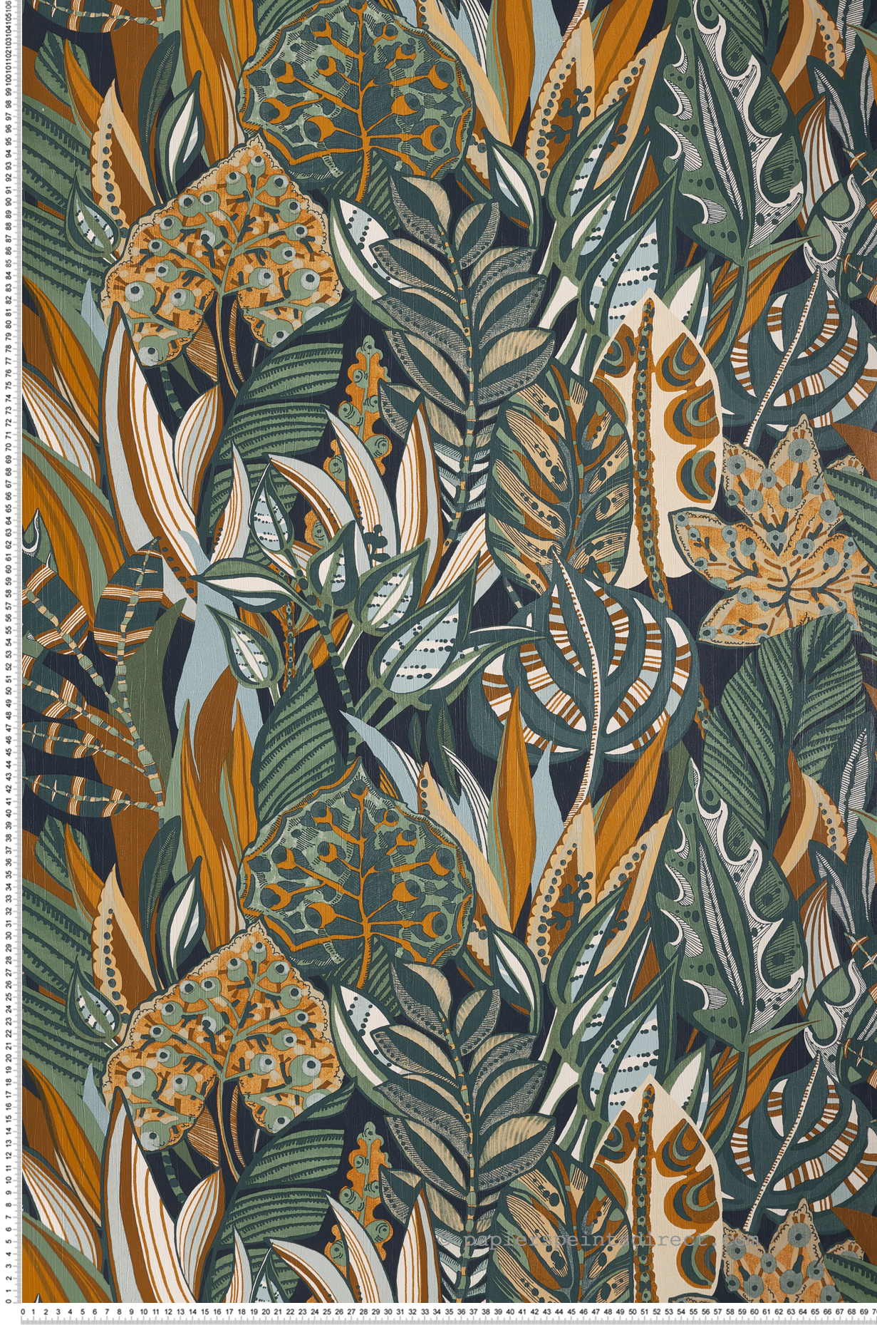 Papier peint Feuille Desirade encre émeraude - Aventura de Casamance | Réf. CAS-75510814