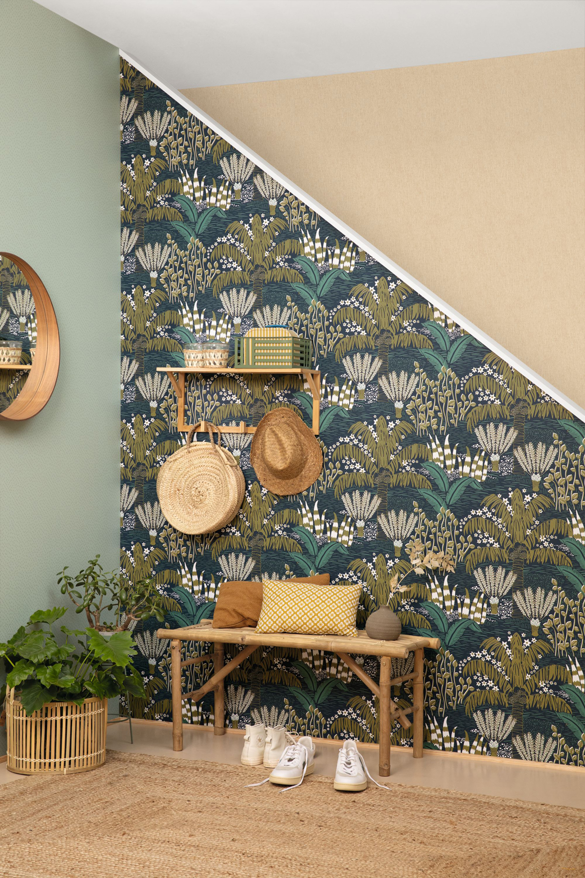 Papier peint Petits Traits Eden vert amande mordoré - L'Epopée de Casélio AMB2 | Réf. EPO103737127