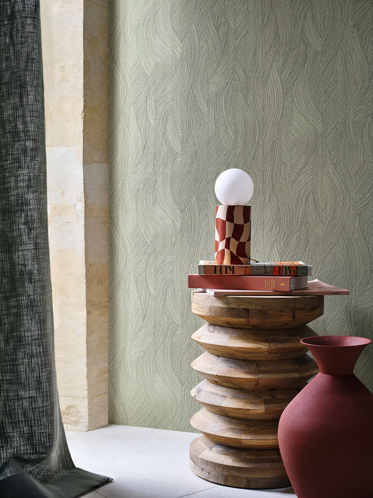 Papier peint Végétaux Vague Jassine vert amande - Terra Rossa de Casamance AMB2 | Réf. CAS-76221120