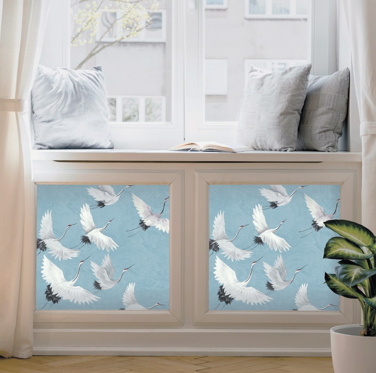 Papier peint adhésif Grues Envol bleu - Les Adhésifs de Lutèce AMB2| Réf. LTC-NU2680
