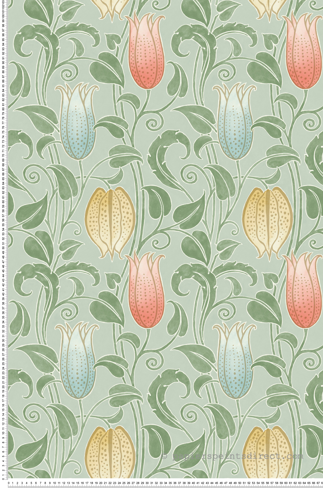 Papier peint Fleur Cloche Canterbury vert amande - Arts & Crafts d'Initiales | Réf. INI-AC9202