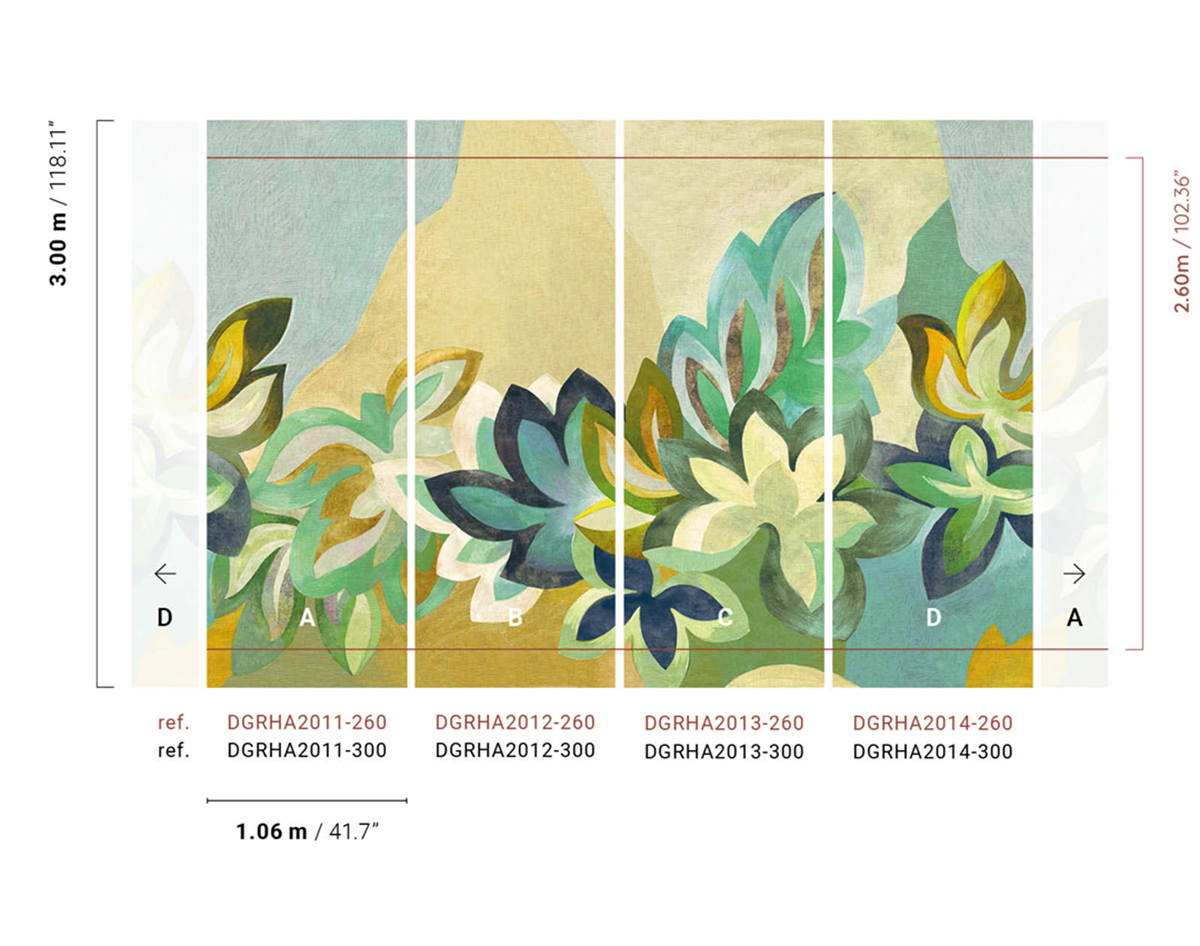 Papier peint panoramique Feuille Somerset vert bleu - A H260 - Rhapsody de Masureel AMBR | Réf. MAS-DGRHA2011-260