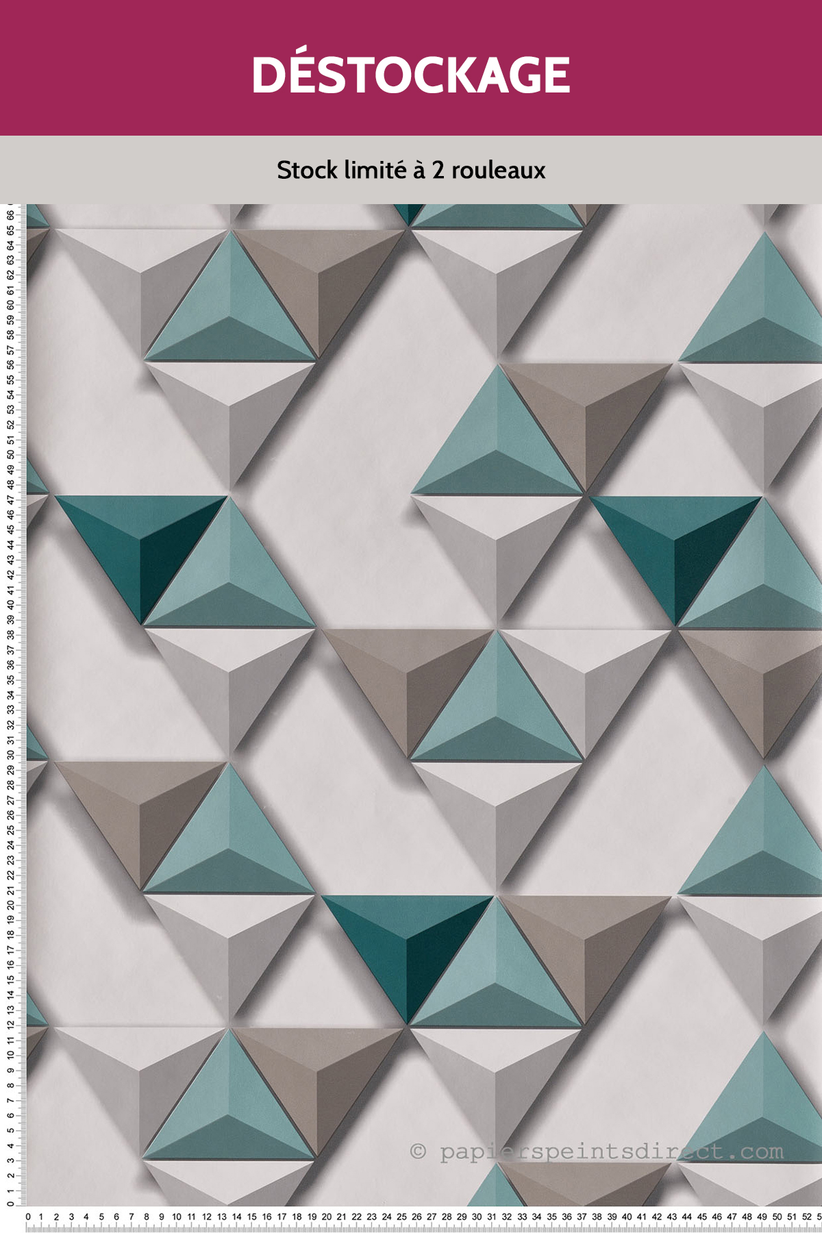 Papier peint Destockage - 3D Triangles vert - Hexagone