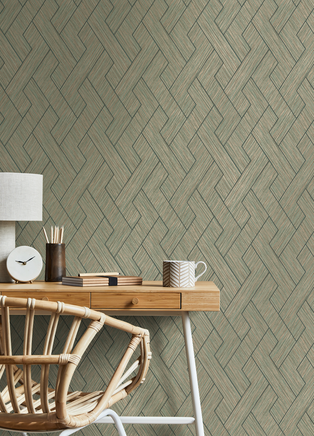 Papier peint Graphique Paille Ember vert cuivre rose - Harry de Lutèce | Réf. LTC-DL26726