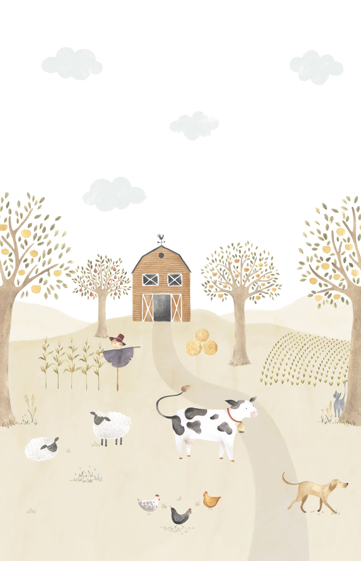 Papier peint panoramique Animaux de la Ferme Vache L 200x310 - Once Upon A Time de Casadéco | Réf. OUAT88337004